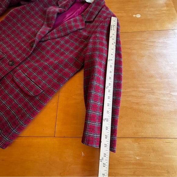 Vintage Eddie Bauer woman’s M red brick plaid formal tweed  blazer suit jacket - Picture 10 of 11